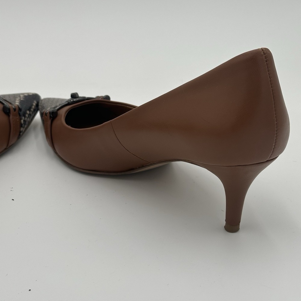 Coach Lauri Leather Pumps 7.5B Caramel Tan Snake Cap Toe Turnlock Accents - Picture 8 of 15